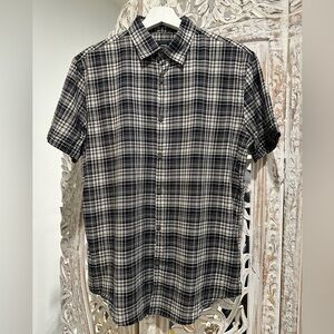 John Varvatos Black & White Plaid Short-Sleeve Button-Down Shirt